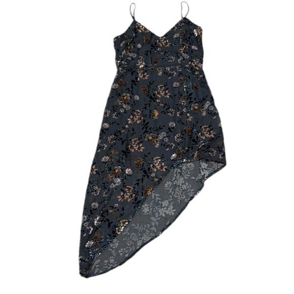 Lulus Evenings With You Blue Floral Velvet Dress Size M